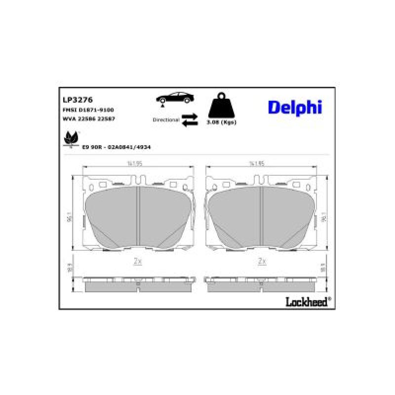Jeu de 4 plaquettes de frein avant DELPHI LP3276 - Visuel 2