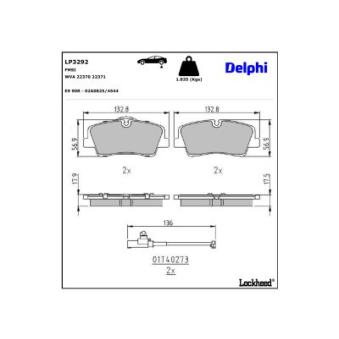 Jeu de 4 plaquettes de frein arrière DELPHI LP3292 pour HYUNDAI H350 2.5 CRDI - 150cv
