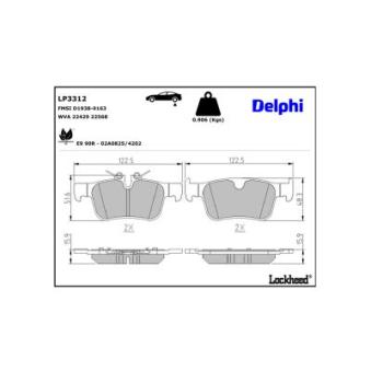 Jeu de 4 plaquettes de frein arrière DELPHI OEM 31687502