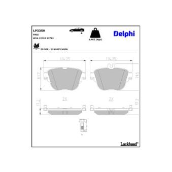 Jeu de 4 plaquettes de frein arrière DELPHI LP3359 pour CITROEN DS E 300 e - 320cv