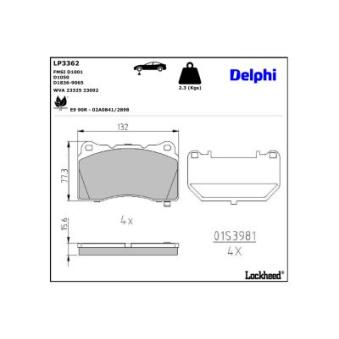 Jeu de 4 plaquettes de frein avant DELPHI OEM DR3Z2001C