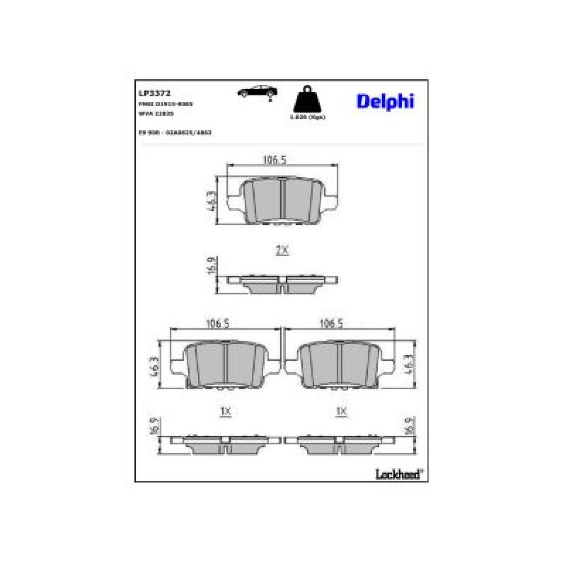 Jeu de 4 plaquettes de frein arrière DELPHI LP3372 - Visuel 2