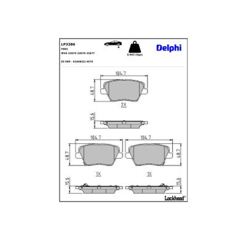 Jeu de 4 plaquettes de frein arrière DELPHI LP3386 - Visuel 2