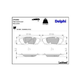 Jeu de 4 plaquettes de frein arrière DELPHI LP3392 pour TOYOTA CAMRY 2.5 Hybrid - 178cv