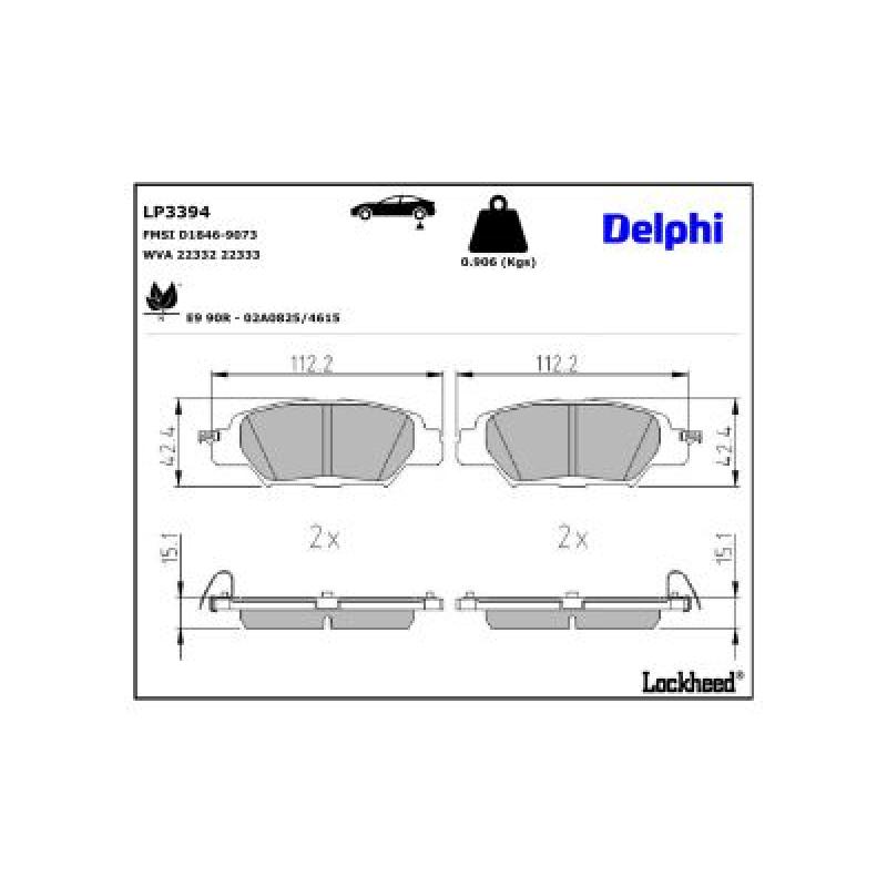 Jeu de 4 plaquettes de frein arrière DELPHI LP3394 - Visuel 2