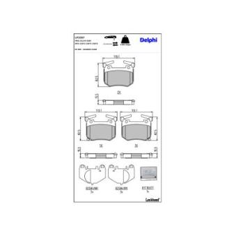 Jeu de 4 plaquettes de frein arrière DELPHI LP3397 pour KIA STINGER 3.3 T-GDI - 366cv