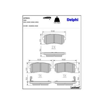 Jeu de 4 plaquettes de frein arrière DELPHI [LP3521]