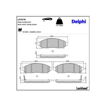 Jeu de 4 plaquettes de frein avant DELPHI LP3578 pour NISSAN NAVARA 2.5 dCi 4WD - 144cv