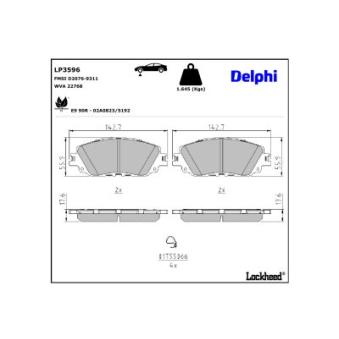 Jeu de 4 plaquettes de frein avant DELPHI LP3596 pour LEXUS UX 250h E-Four - 152cv