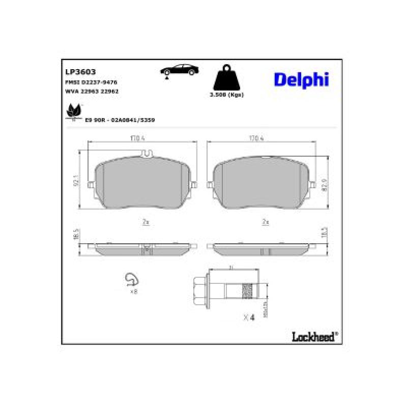 Jeu de 4 plaquettes de frein avant DELPHI LP3603 - Visuel 2