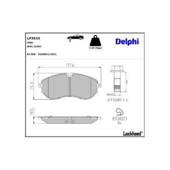 Jeu de 4 plaquettes de frein avant DELPHI LP3610 pour VOLKSWAGEN CRAFTER 2.0 TDI - 140cv