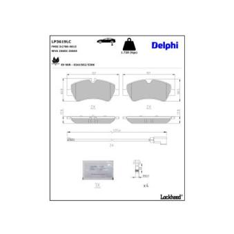 Jeu de 4 plaquettes de frein arrière DELPHI LP3619LC pour FORD TRANSIT CUSTOM 2.0 EcoBlue mHEV - 170cv