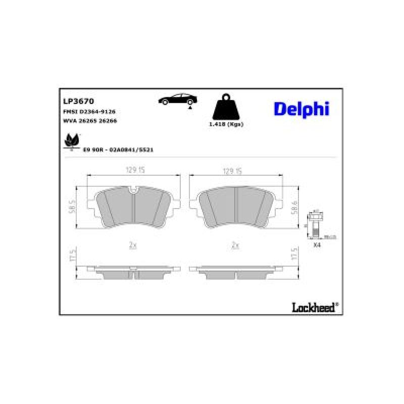 Jeu de 4 plaquettes de frein arrière DELPHI LP3670 - Visuel 2