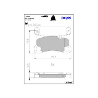 Jeu de 4 plaquettes de frein arrière DELPHI OEM 9Y0698451H