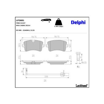 Jeu de 4 plaquettes de frein arrière DELPHI LP3681 pour LEXUS ES 2.0 - 252cv