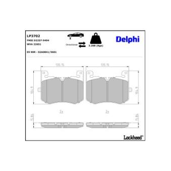 Jeu de 4 plaquettes de frein avant DELPHI LP3702 pour FORD MONDEO 5.0 SVR AWD - 551cv