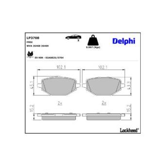 Jeu de 4 plaquettes de frein arrière DELPHI [LP3708]