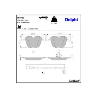 Jeu de 4 plaquettes de frein arrière DELPHI OEM 34212413083