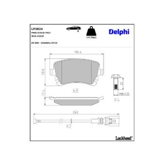 Jeu de 4 plaquettes de frein arrière DELPHI OEM 3W0698451J
