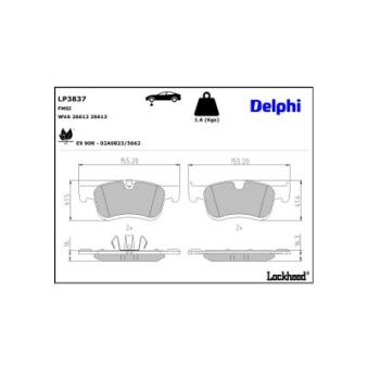 Jeu de 4 plaquettes de frein avant DELPHI LP3837 pour FORD ECONOVAN 1.2 PureTech 110 - 110cv