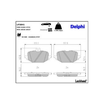 Jeu de 4 plaquettes de frein arrière DELPHI LP3841 pour MERCEDES-BENZ CLASSE E E 450 4-matic - 381cv