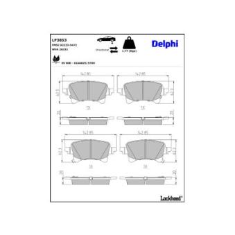 Jeu de 4 plaquettes de frein arrière DELPHI LP3853 pour JEEP GLADIATOR 3,6 VVT - 290cv