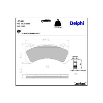 Jeu de 4 plaquettes de frein avant DELPHI LP3861 pour VOLVO V60 2.0 AWD - 367cv