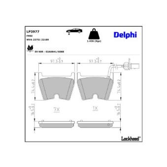 Jeu de 4 plaquettes de frein avant DELPHI LP3977 pour VOLKSWAGEN PHAETON 3.6 V6 4motion - 280cv