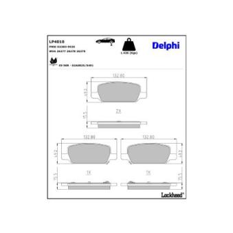 Jeu de 4 plaquettes de frein avant DELPHI LP4010 pour TESLA MODEL 3 EV AWD - 208cv