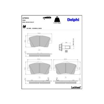 Jeu de 4 plaquettes de frein avant DELPHI LP4041 pour VOLVO XC40 T5 Polestar AWD - 249cv
