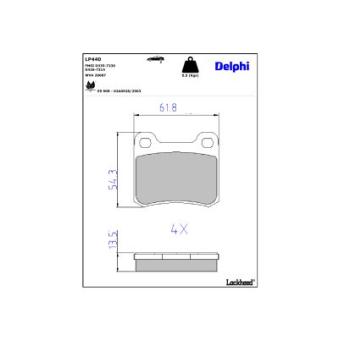 Jeu de 4 plaquettes de frein arrière DELPHI [LP440]