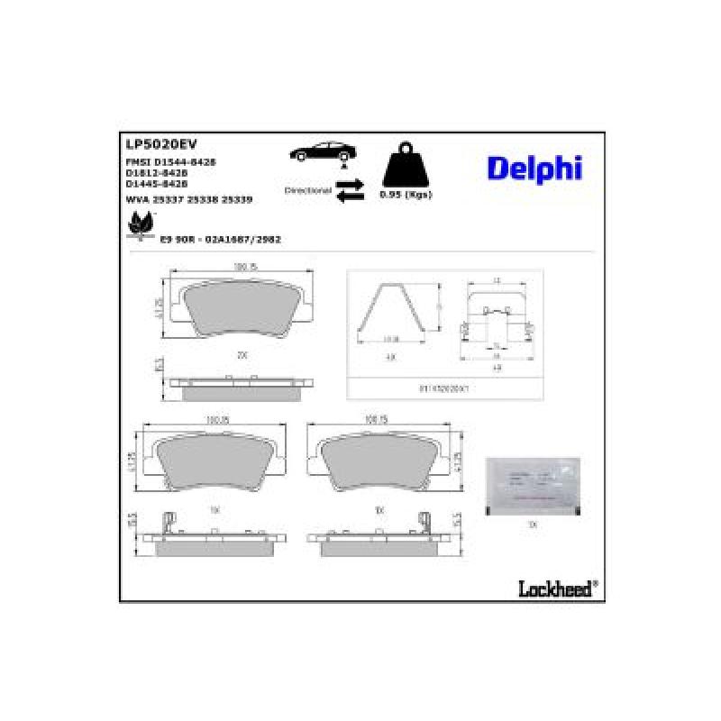 Jeu de 4 plaquettes de frein arrière DELPHI LP5020EV - Visuel 2