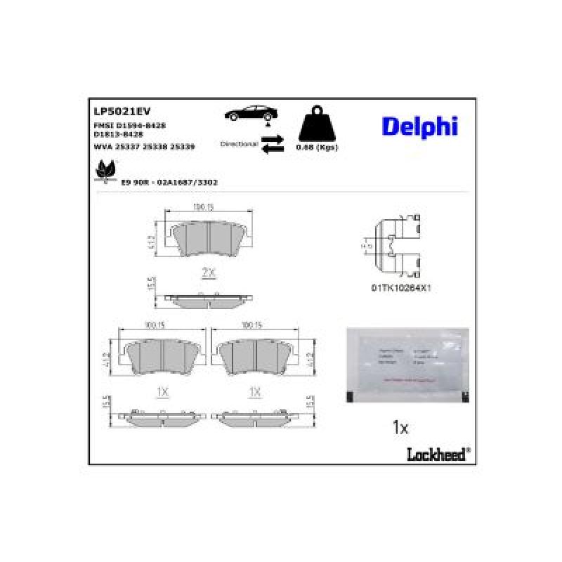 Jeu de 4 plaquettes de frein arrière DELPHI LP5021EV - Visuel 2
