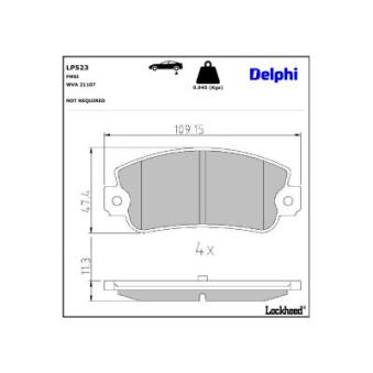Jeu de 4 plaquettes de frein arrière DELPHI OEM 9940969 Jeu de 4 plaquettes de frein arrière DELPHI OEM 9940969