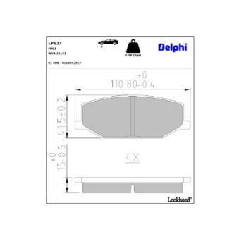 Jeu de 4 plaquettes de frein avant DELPHI LP527 pour SUZUKI SAMURAI 1.3 - 60cv