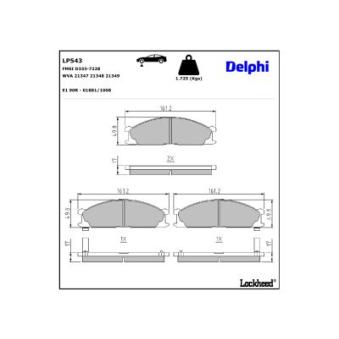 Jeu de 4 plaquettes de frein avant DELPHI LP543 pour IVECO DAILY LINE 1.6 16V - 97cv
