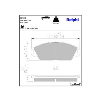 Jeu de 4 plaquettes de frein avant DELPHI LP593 pour BMW Série 1 1.1 - 63cv