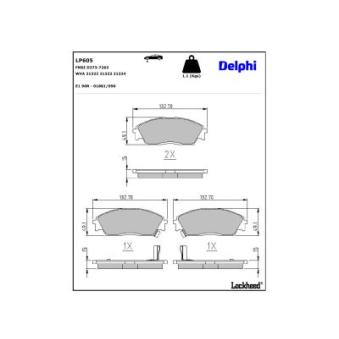 Jeu de 4 plaquettes de frein avant DELPHI OEM 45022SK3E00 Jeu de 4 plaquettes de frein avant DELPHI OEM 45022SK3E00