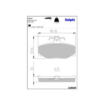 Jeu de 4 plaquettes de frein arrière DELPHI LP637 pour VOLKSWAGEN LT 2.3 T-5 AWD - 239cv