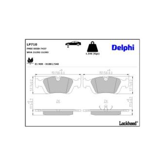 Jeu de 4 plaquettes de frein avant DELPHI LP710 pour BMW Série 3 316 g - 102cv