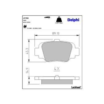 Jeu de 4 plaquettes de frein arrière DELPHI [LP780]