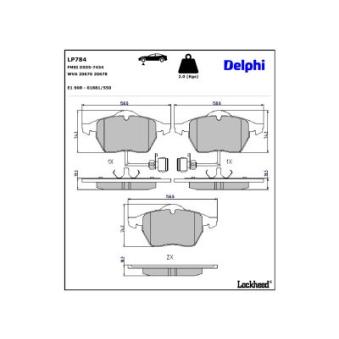 Jeu de 4 plaquettes de frein avant DELPHI LP784 pour SAAB 93 TDI - 110cv