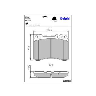 Jeu de 4 plaquettes de frein avant DELPHI LP844 pour TOYOTA MR E Evolution II 2.5 - 235cv