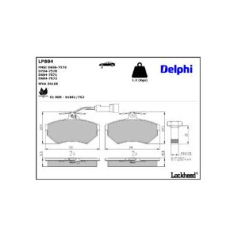 Jeu de 4 plaquettes de frein avant DELPHI LP884 pour DAEWOO EVANDA 2.4 D - 82cv