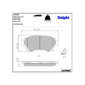 Jeu de 4 plaquettes de frein avant DELPHI OEM 0449150020