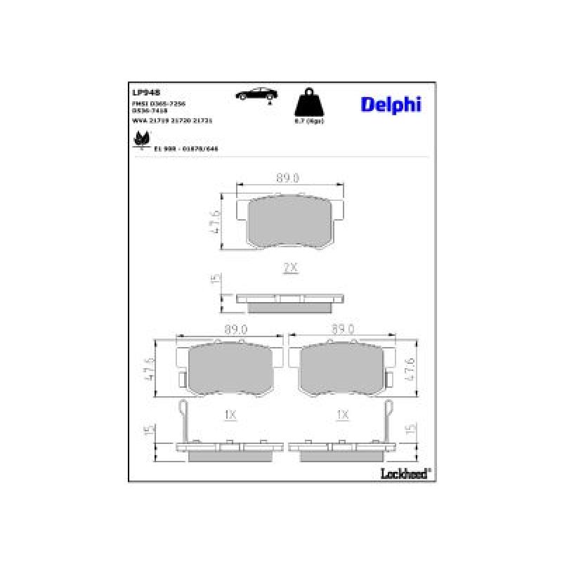 Jeu de 4 plaquettes de frein arrière DELPHI LP948 - Visuel 2