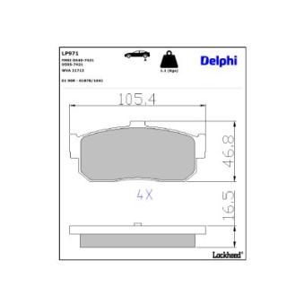 Jeu de 4 plaquettes de frein arrière DELPHI LP971 pour NISSAN ALMERA 1.4 - 87cv