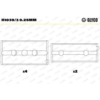 Coussinet de vilebrequin GLYCO H1039/3 0.25mm pour FORD TRANSIT 0.9 - 40cv