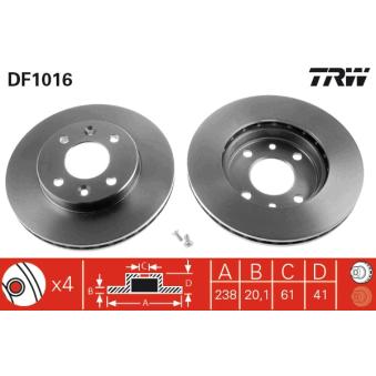 Jeu de 2 disques de frein avant TRW DF1016 pour RENAULT R19 1.8 - 107cv