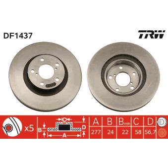 Jeu de 2 disques de frein avant TRW DF1437 pour KIA OPTIMA 2.5 - 156cv